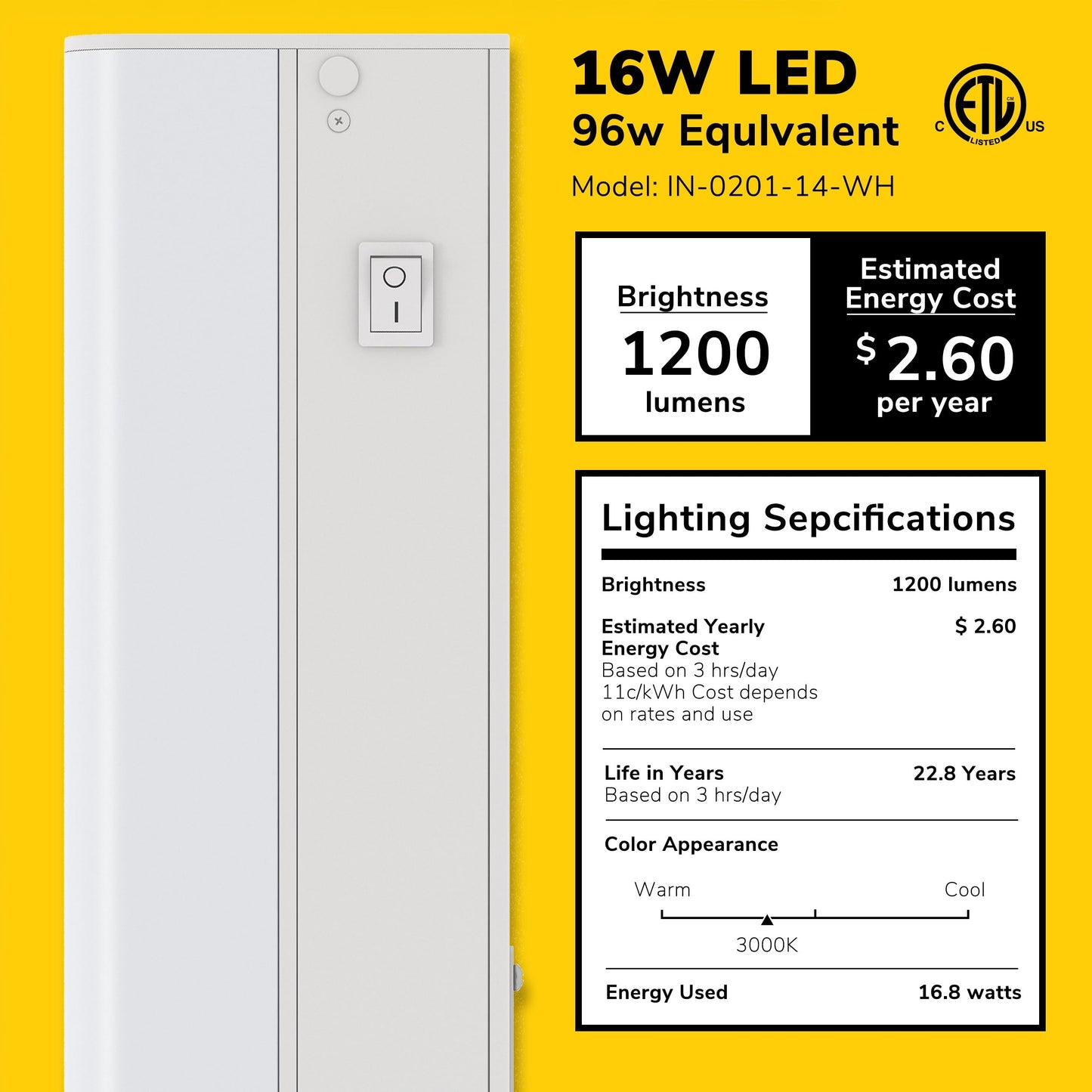 Skorter | Getinlight 30-inch Dimmable Led Under-cabinet Light, Daylight White, Etl Listed, Matte White