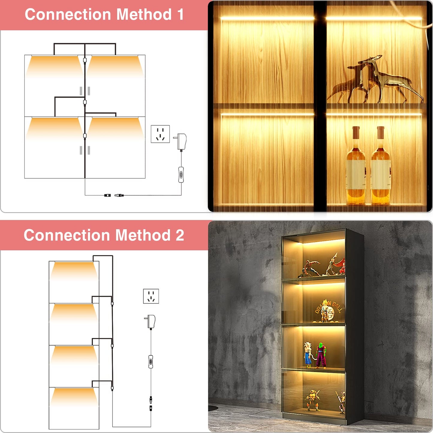 Skorter | Wobane LED Shelf Lighting Kit, 4Pcs 20" Warm White Strip Lights For Cabinets & Displays