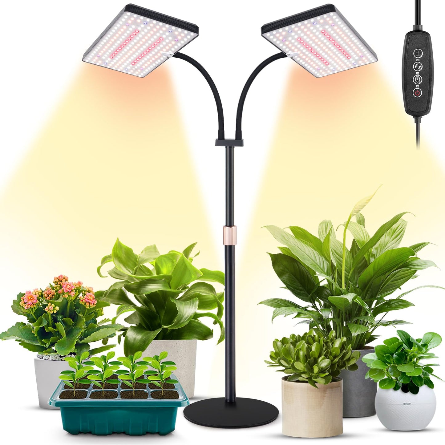 Skorter | 2024 Upgraded desktop grow light for indoor plants, Dual-Head 428 LED tabletop model Full Spectrum grow light, With 3/6/12H timer, 6 brightness levels, 3 light modes, Height adjustable for 10-26 inches