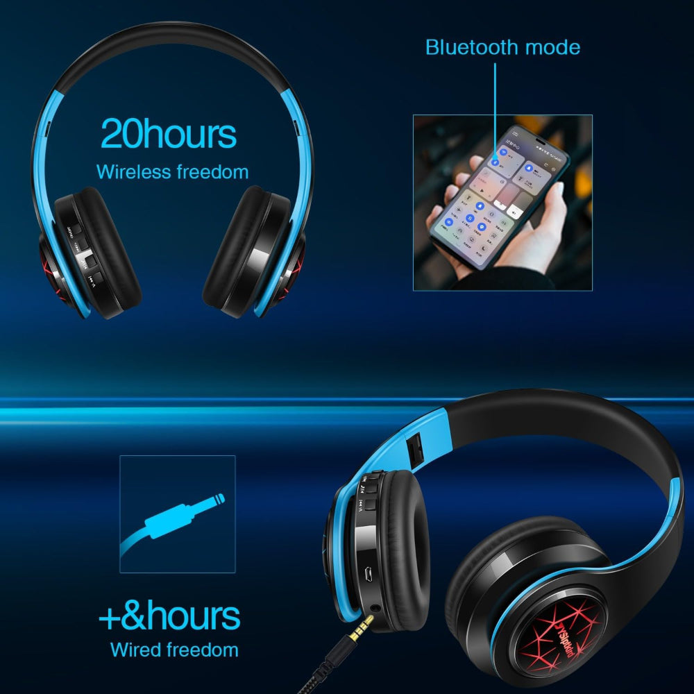Skorter | Over-Ear v5.3 Bluetooth Headphones - Stereo & LED Light