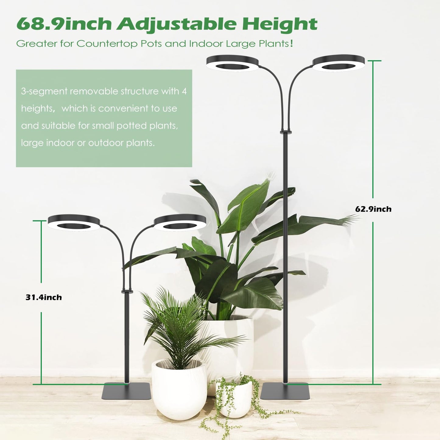 Skorter | Pronoro 2-Head LED Grow Light, Full Spectrum With Timer & Dimming, Adjustable Height, 40W Black