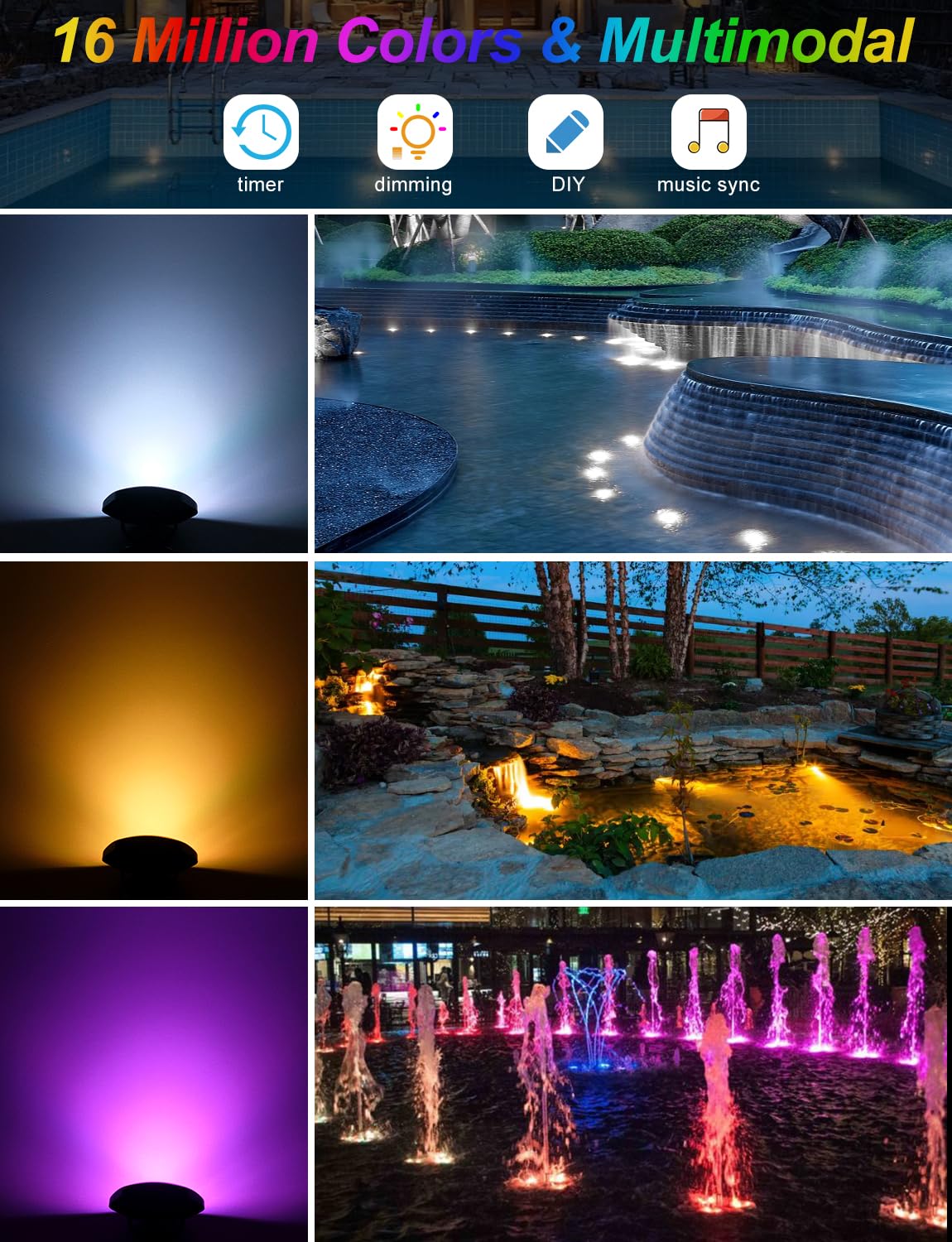 Skorter | Crepow Rgb Underwater Pond Lights, Ip68 Waterproof Led Spotlights, Bluetooth Control, Set Of 2