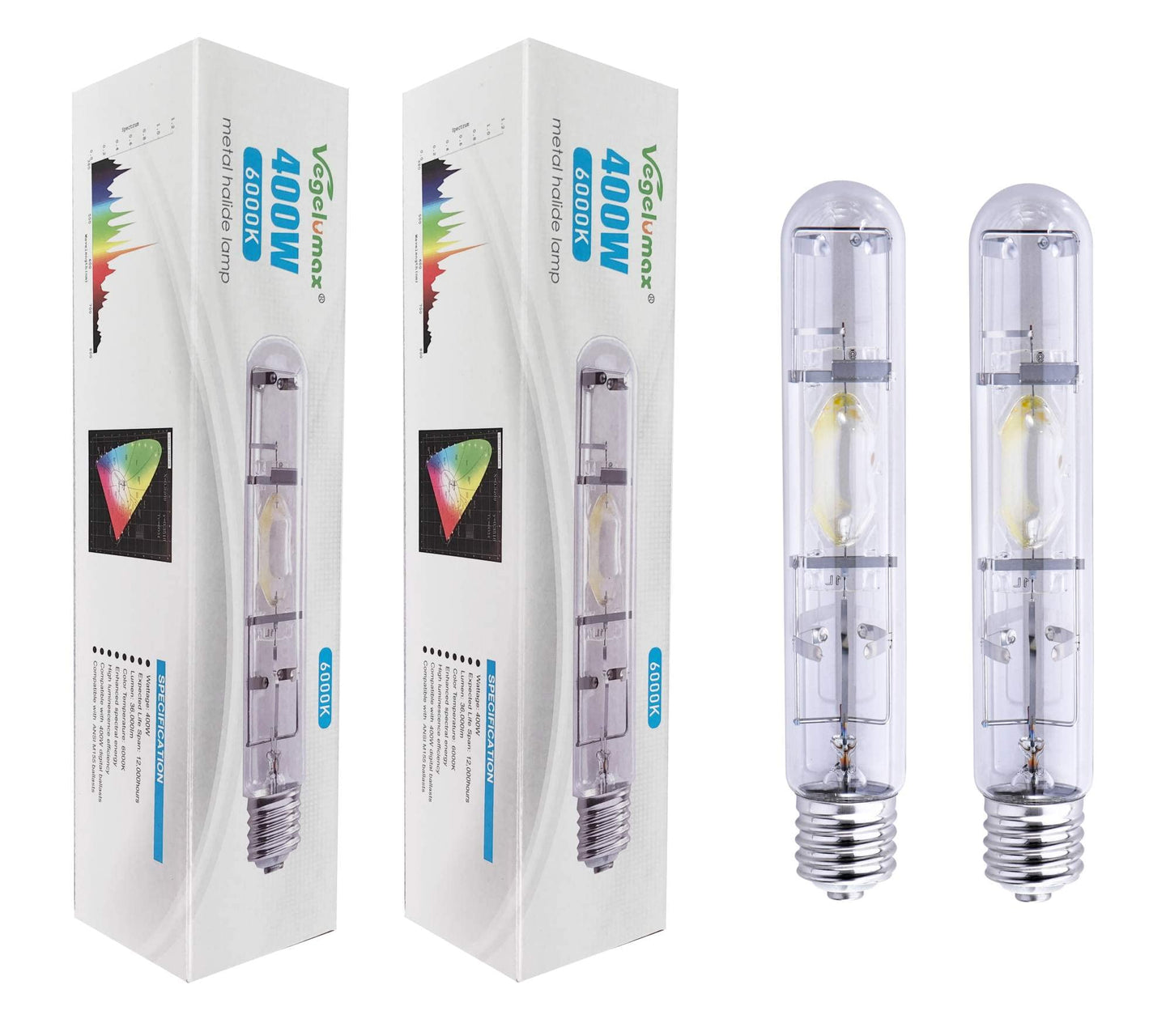 Skorter | Vegelumax Mh 400Watt Metal Halide Hid Grow Light Bulb Lamp With High Par Enhanced Blue And Violet Spectrum For Horticulture Vegetative Growth, Cct 6000K, 36,000Lumens, E39 Base, 2Pack