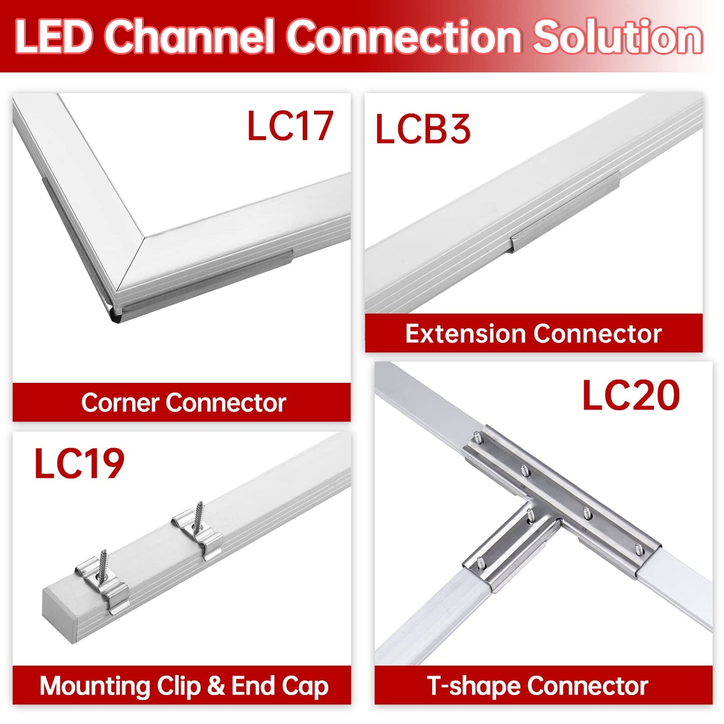 Skorter | Muzata 20Pack Led Channel Extension Connectors For U102/U103 Aluminium, Longer Connections