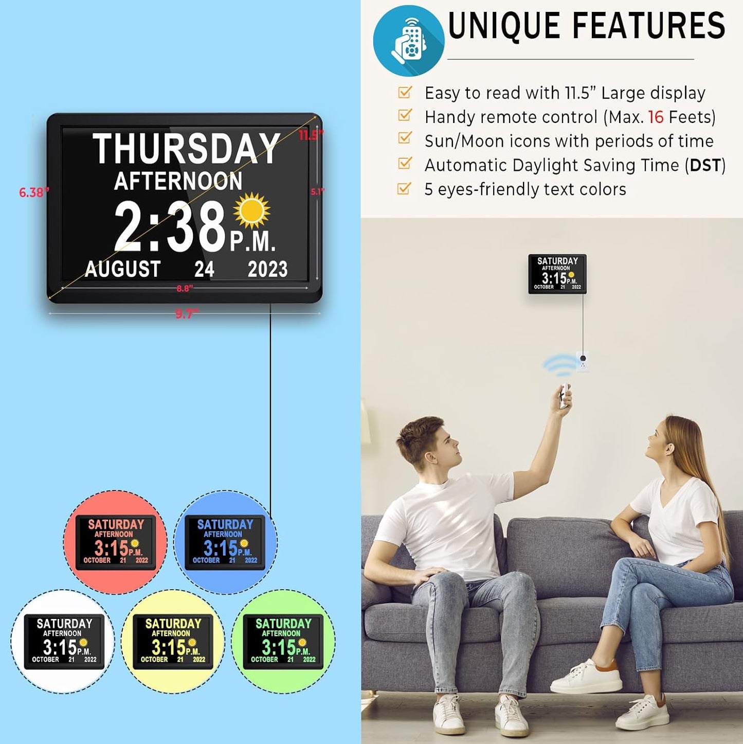 Skorter | 11.5-Inch Digital Calendar Day Clock with 19 Reminders – Claryon