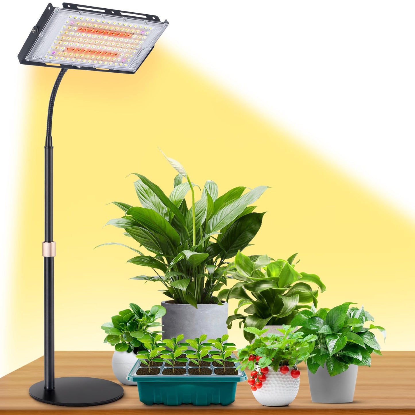 Skorter | Lbw Growth Light For Indoor Plants, 144 Led Full Spectrum Plant Light For Indoor Plants, Large Table Growth Lamp With On/Off Switch, Height Adjustable, Flexible Gooseneck Bulb, Ideal For Indoor Growth