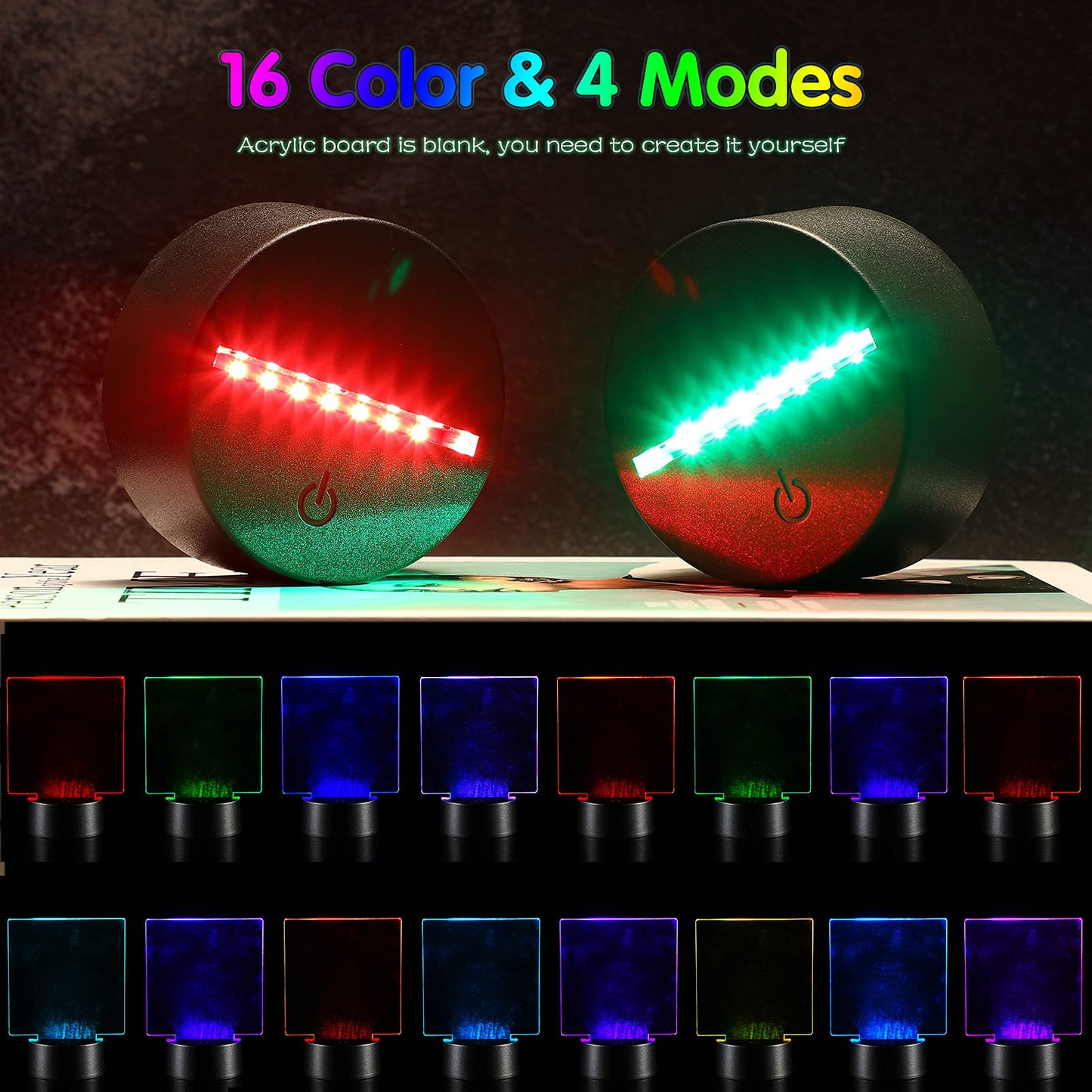 Skorter | Honoson 6 Set 3D Led Light Lamp Base With Remote Control, 16 Colors, Acrylic Display Stand
