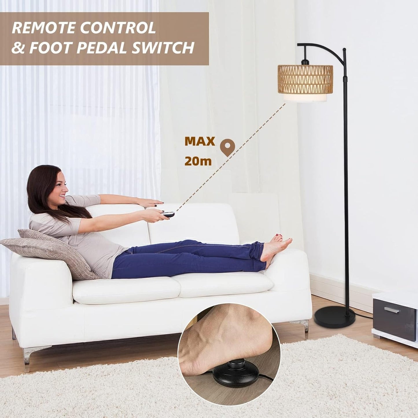 Skorter | Arc Floor Lamp with Remote Control & Dual Shades – Norvella