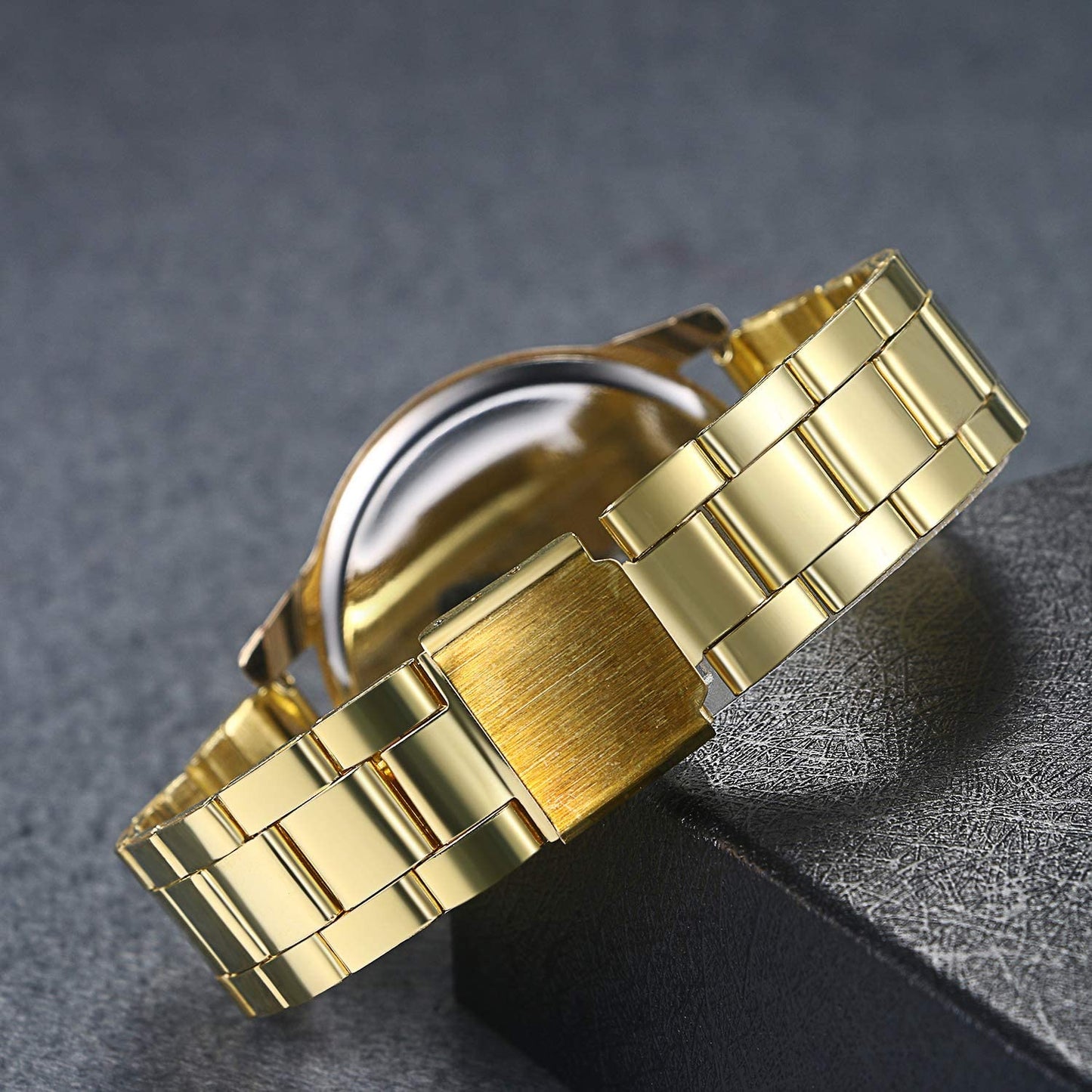 Skorter | Lancardo Men's Luxury Jewelry Gold Tone Bling Crystal Accents Stainless Steel Wrist Watch for Halloween Costume Party