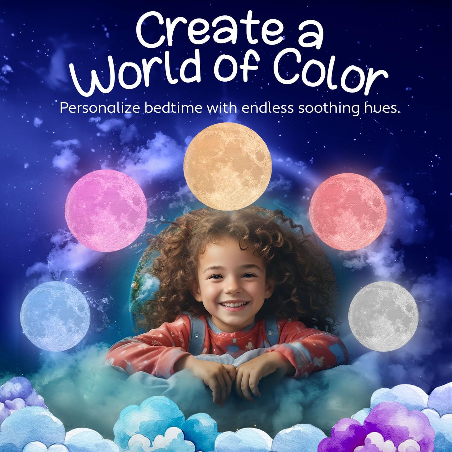 Skorter | Mind-Glowing 3D Moon Lamp - Multi Color LED Night Light For Kids, Touch/Remote Control, 5.9"