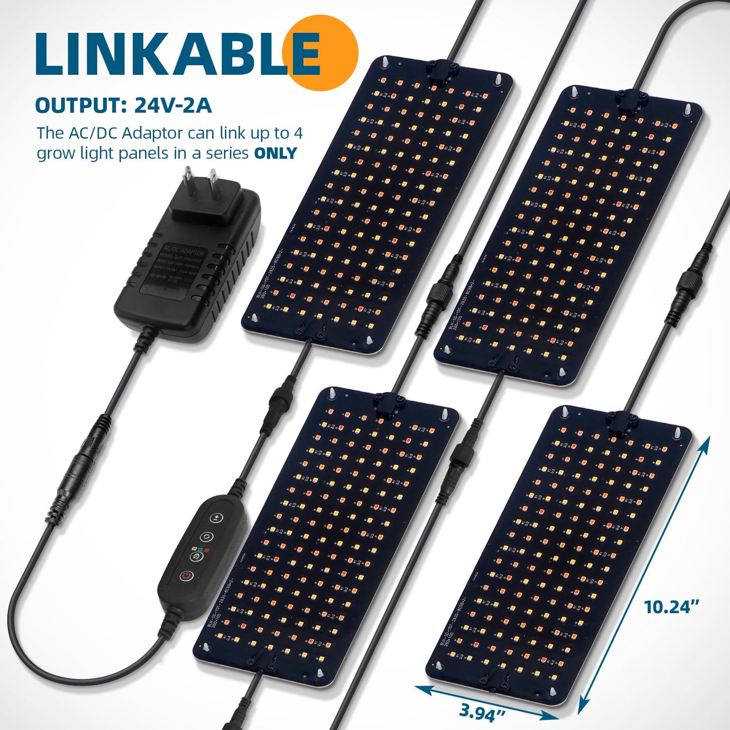 Skorter | Barrina 40W Ultra-Thin Led Grow Light Panel, Full Spectrum, 4-Pack With Timer & Dimmable Levels