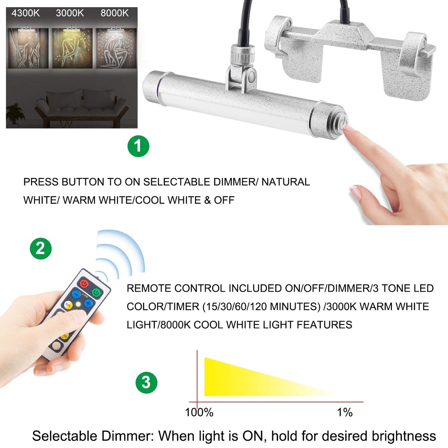 Skorter | Luxsway Wireless Picture Frame LED Lights, Rechargeable Art Display, 28 LEDs, 3 Modes, Silver