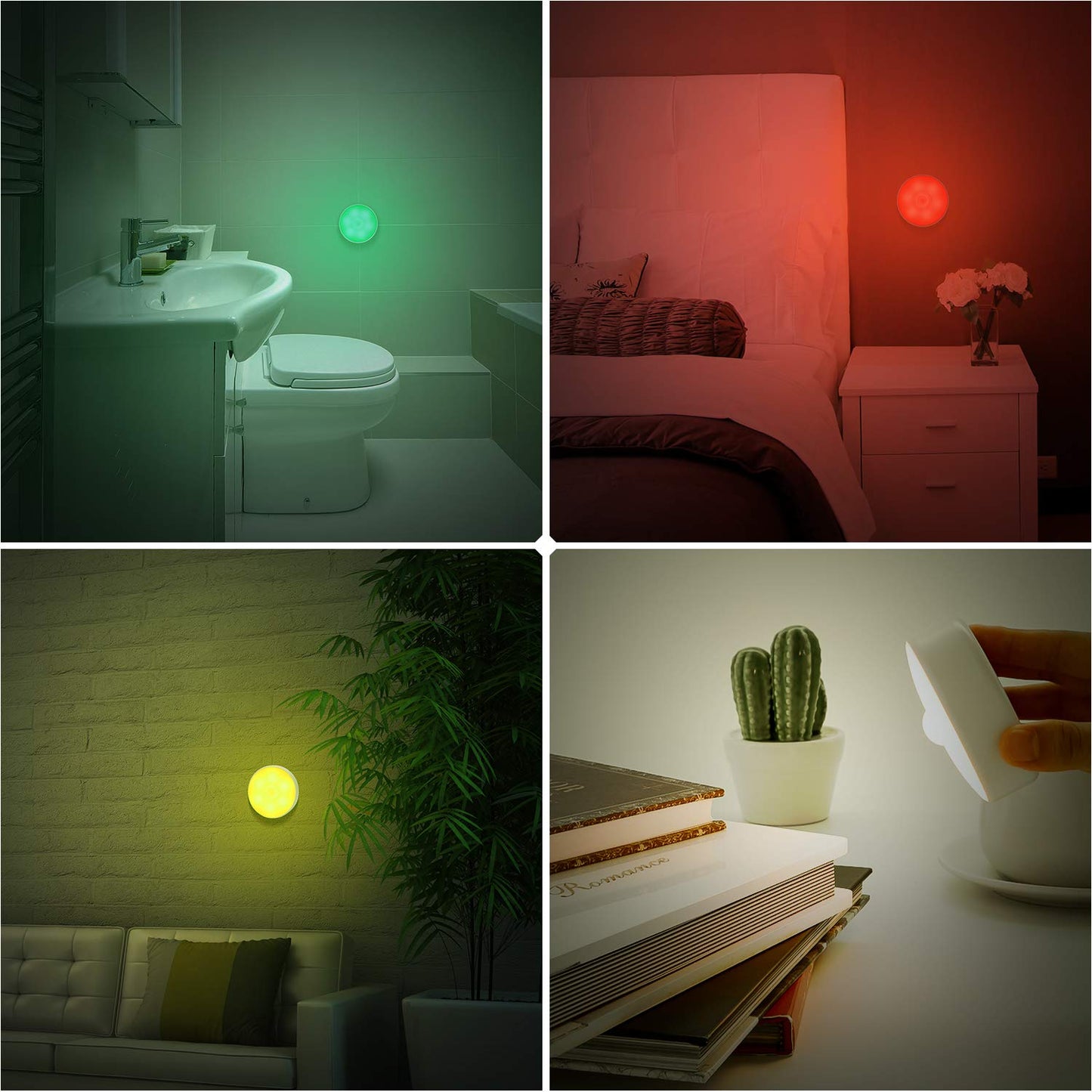 Skorter | Singhong Motion Sensor LED Night Light, USB Rechargeable, 8 Colors, 3 Modes, 2 Pack, White