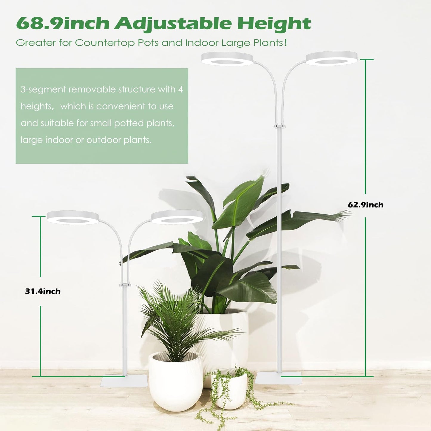 Skorter | Pronoro 2-Head LED Grow Light, Full Spectrum, Adjustable Height, Timer & Dimming For Indoor Plants