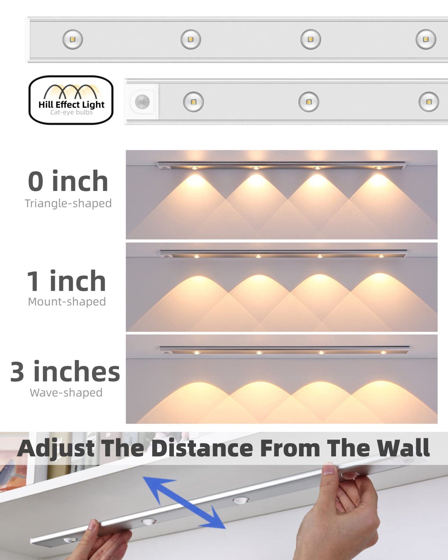 Skorter | Garto Silver LED Under Cabinet Motion Sensor Light, 60 cm, 2 Pack, USB Rechargeable