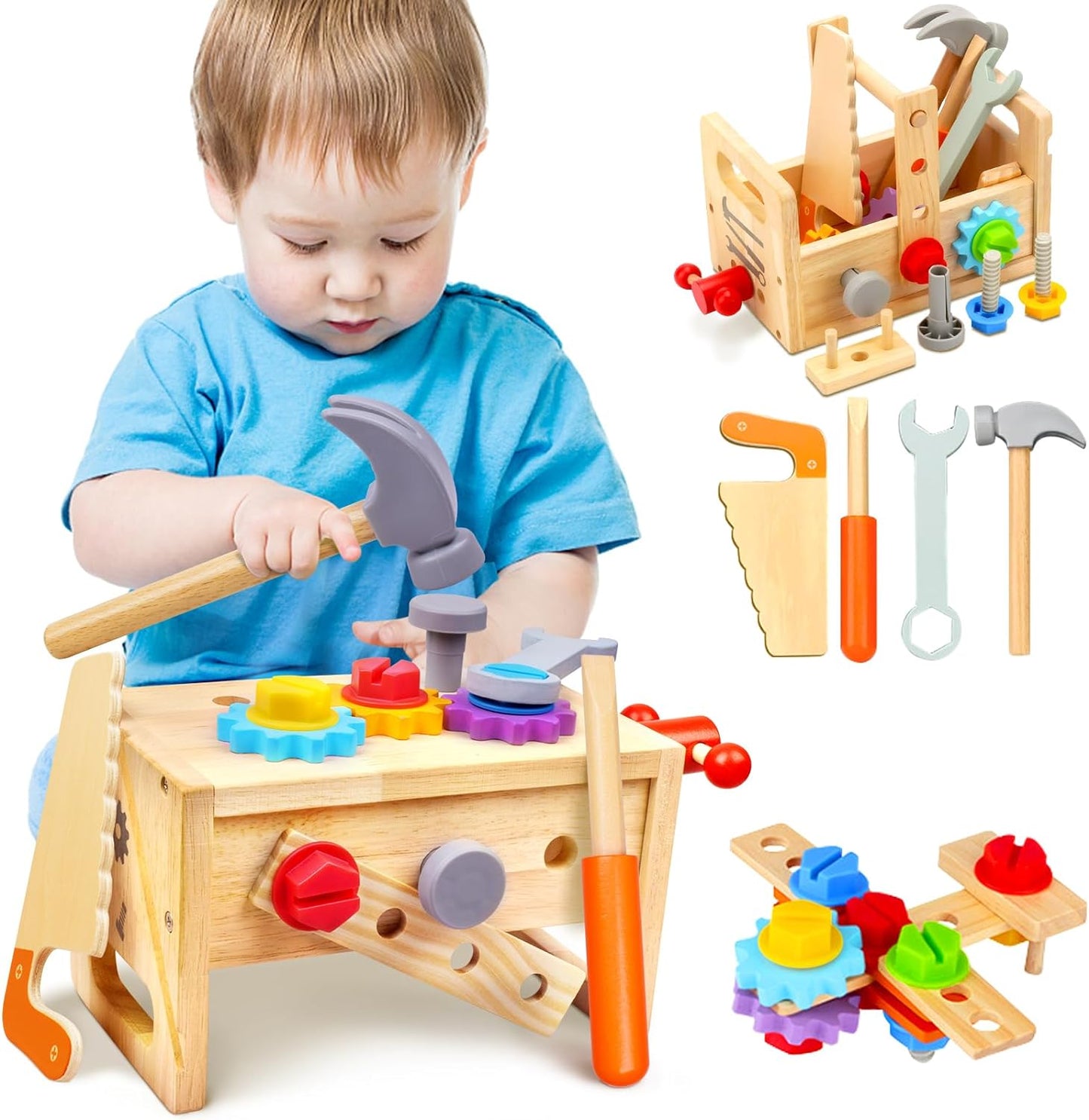 Skorter | 29-Piece Wooden Tool Box Set | Montessori STEM Educational Construction Toy for Kids Aged 2 to 6