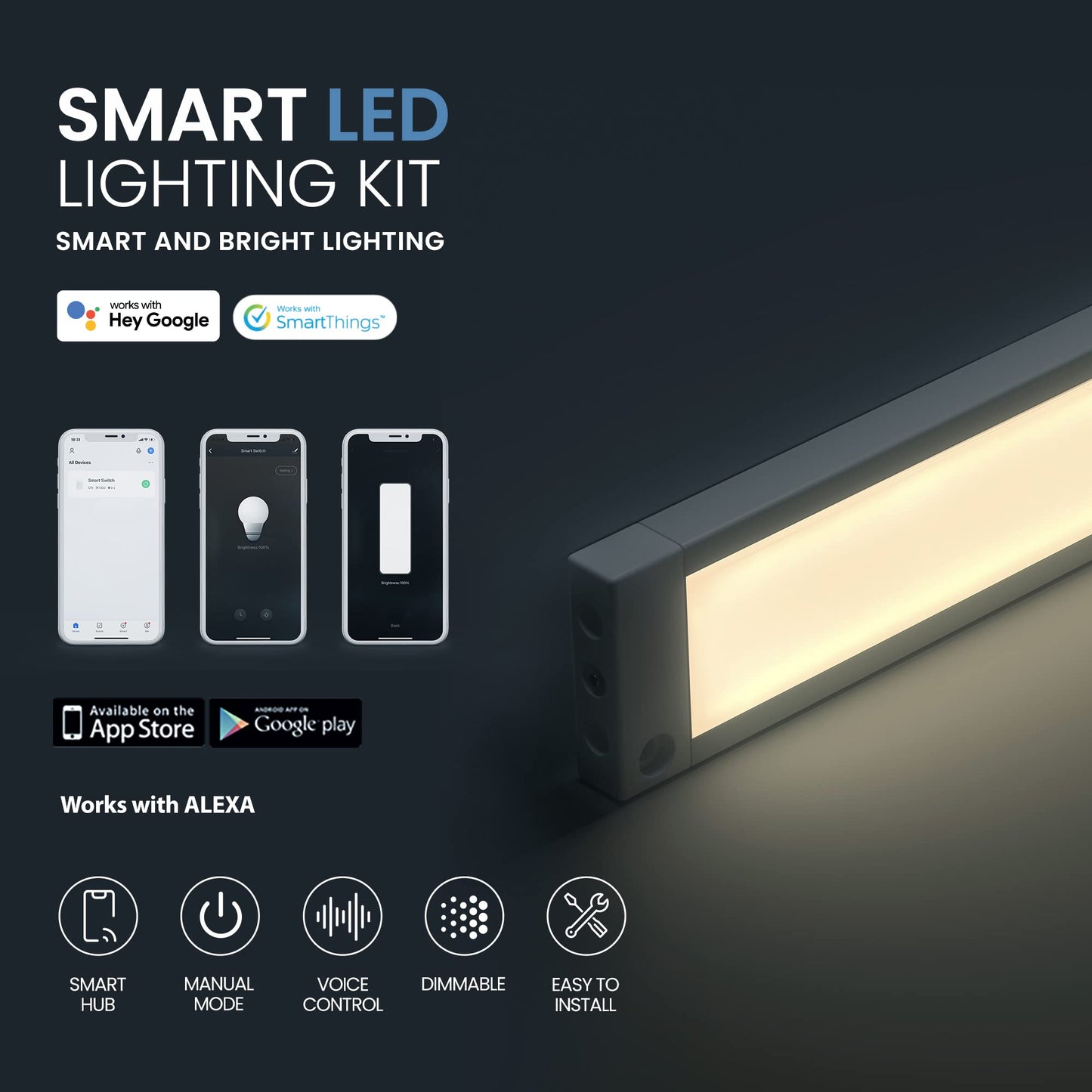 Skorter | Eshine 3 Pack 12" Smart Dimmable Led Under Cabinet Lighting Kit - Warm White (3000K)