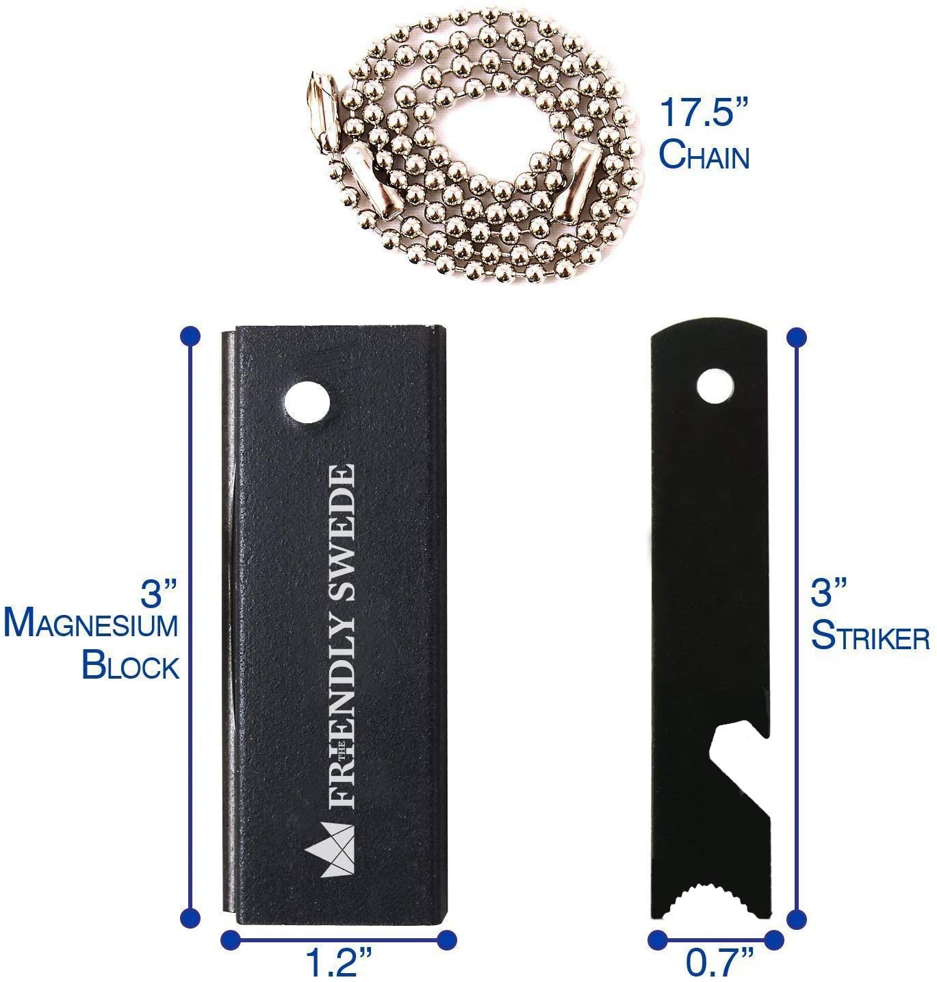 Skorter | The Friendly Swede Magnesium Flint Fire Starter - 3 Pack - Survival Firesteel Blocks with Striker, Camping Emergency Equipment