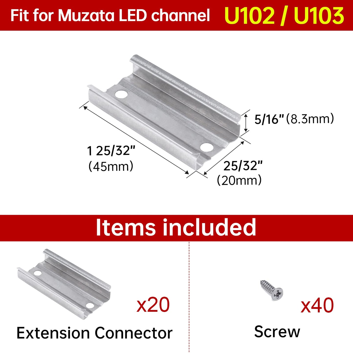 Skorter | Muzata 20Pack Led Channel Extension Connectors For U102/U103 Aluminium, Longer Connections