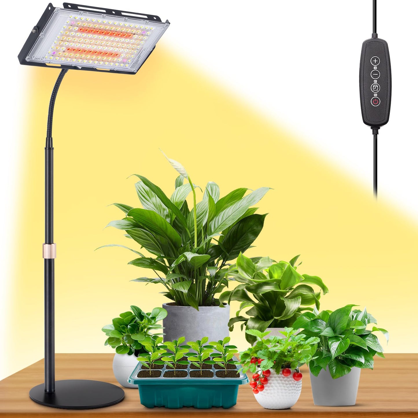 Skorter | Lbw Growth Light For Indoor Plants, 144 Led Full Spectrum Plant Light For Indoor Plants, Large Desk Growth Lamp With 4H/8H/12H Timer, 6-Level Brightness, Height Adjustable, Flexible Goose Neck Bulb