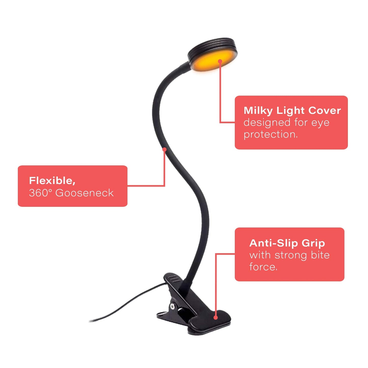 Skorter | Hooga Clip On Reading Lamp - Blue Light Blocking Amber Led, Day/Night Mode, Sleep Aid, Black