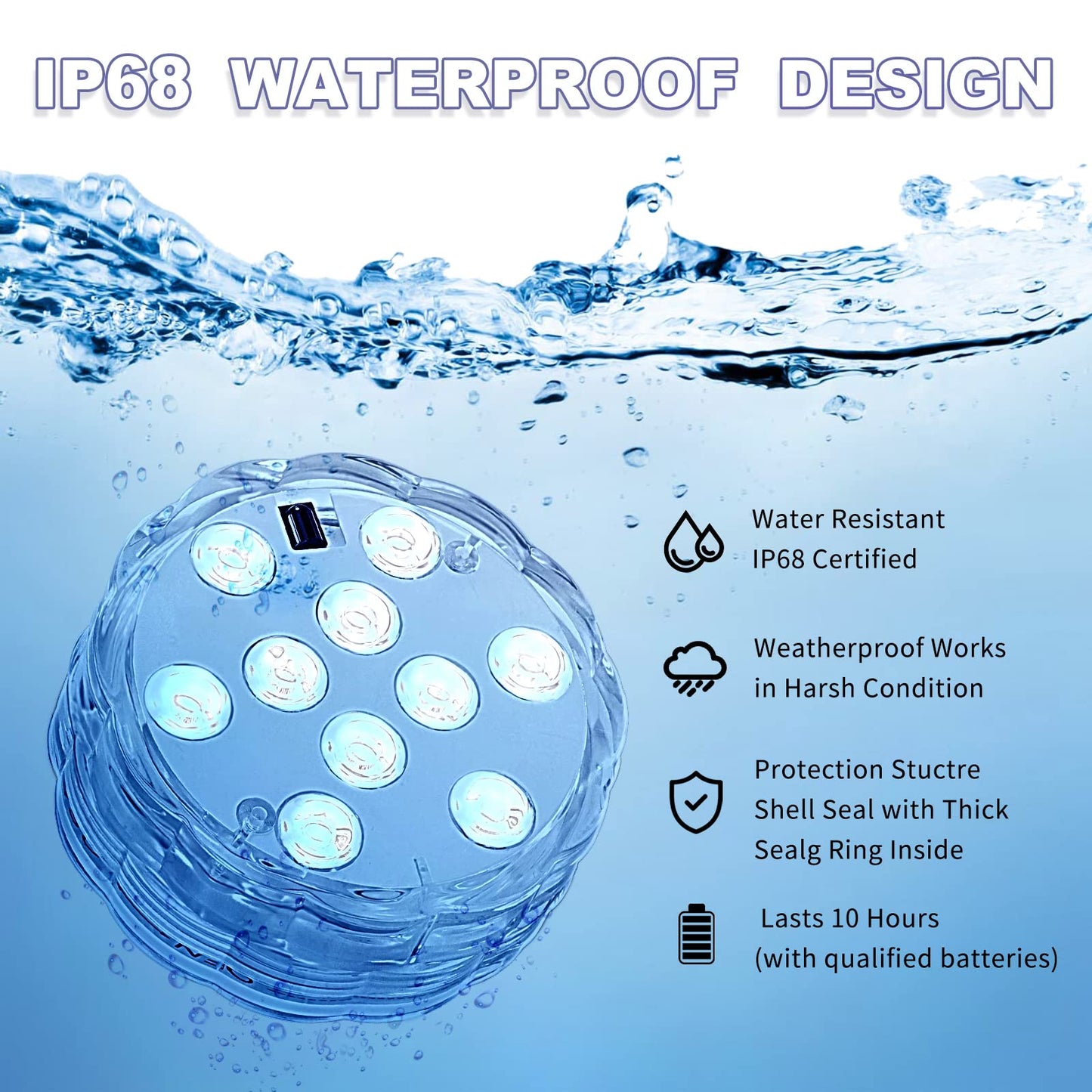 Skorter | Mudder Waterproof LED Lights - 12 Pack Submersible Color Changing Lights For Pool & Hot Tub