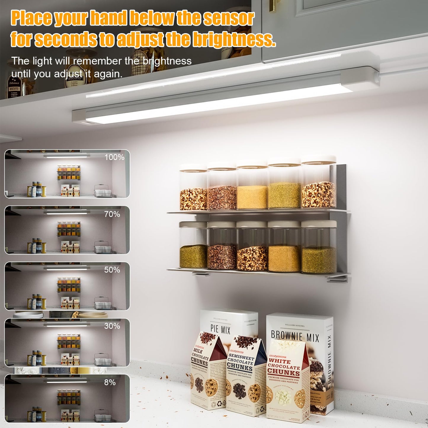 Skorter | Myplus 16" LED Under Cabinet Light, Dimmable, 450 Lumen, Hand Wave, White, 1-Pack