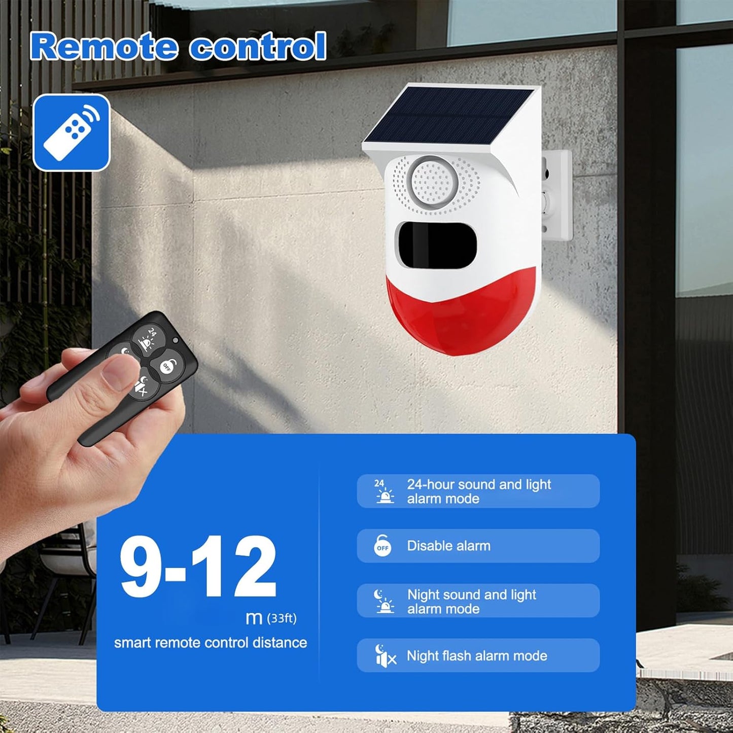 Skorter | Solar Motion Sensor Alarm with 120dB Siren and LED Strobe – Feronix