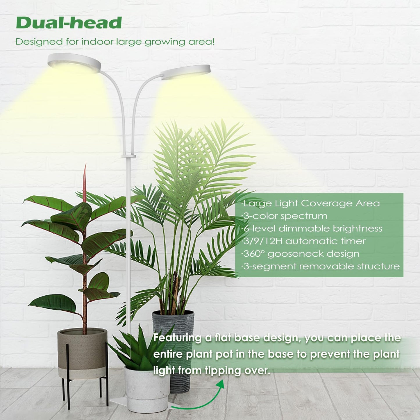 Skorter | Pronoro 2-Head LED Grow Light, Full Spectrum, Adjustable Height, Timer & Dimming For Indoor Plants