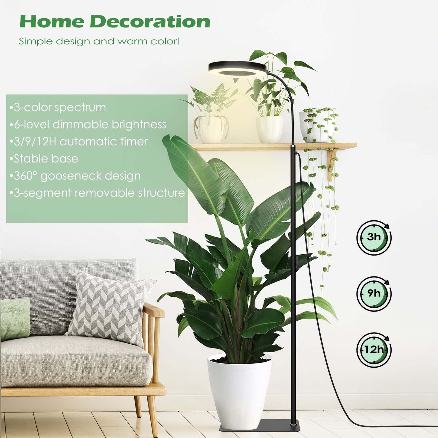 Skorter | Pronoro Plant Growth Light with Stand, Full Spectrum LED, Automatic Timer, 63" Adjustable, 6 Dimmable Levels