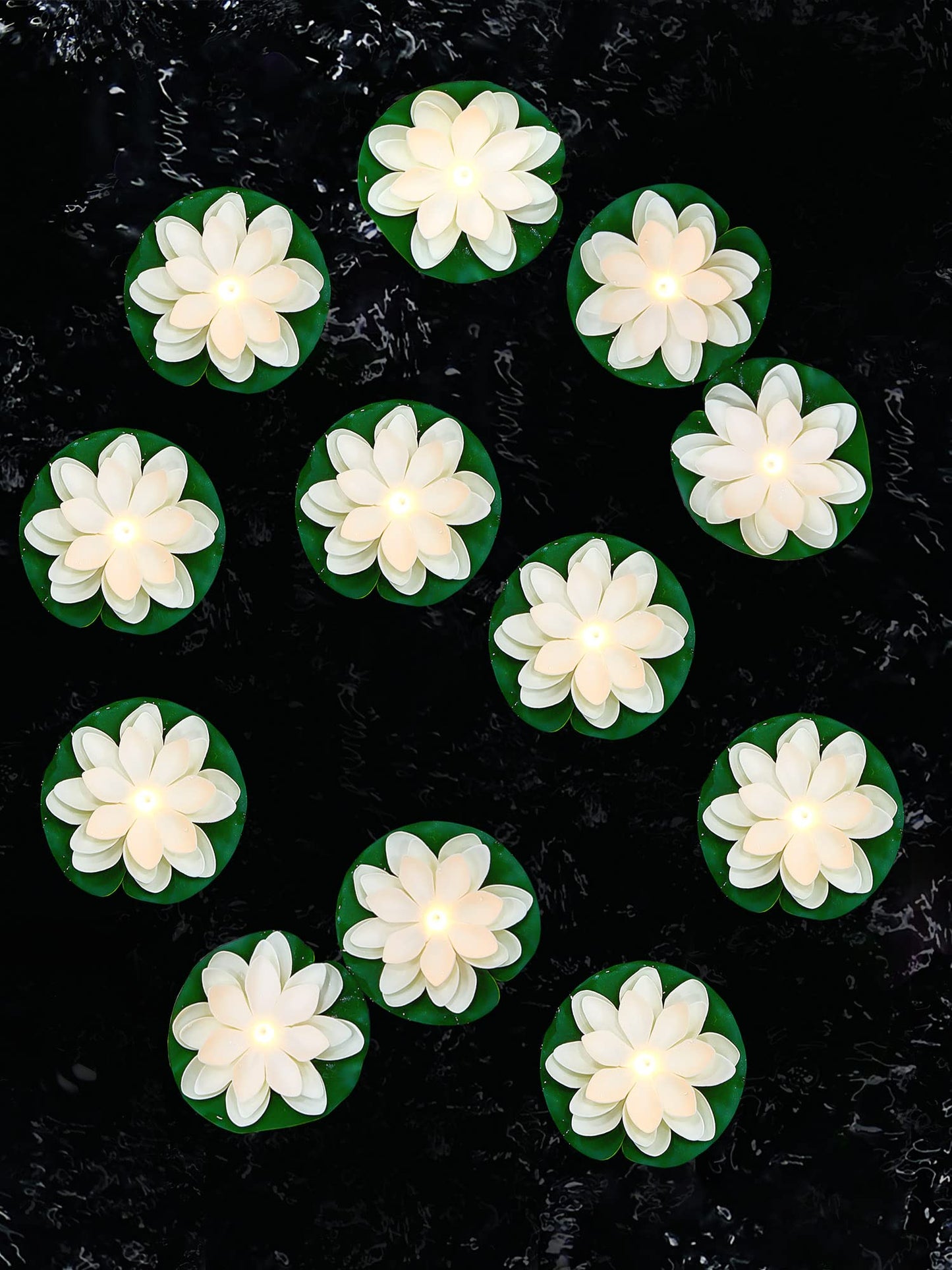 Skorter | Hortsun 12 Pcs Floating Pool Lights Artificial Lotus Lamp Lotus Floating Lanterns Led Lifelike Flower Lights Battery Powered Pad Swimming Pool Decorations (Includes Batteries) (10 cm, White)
