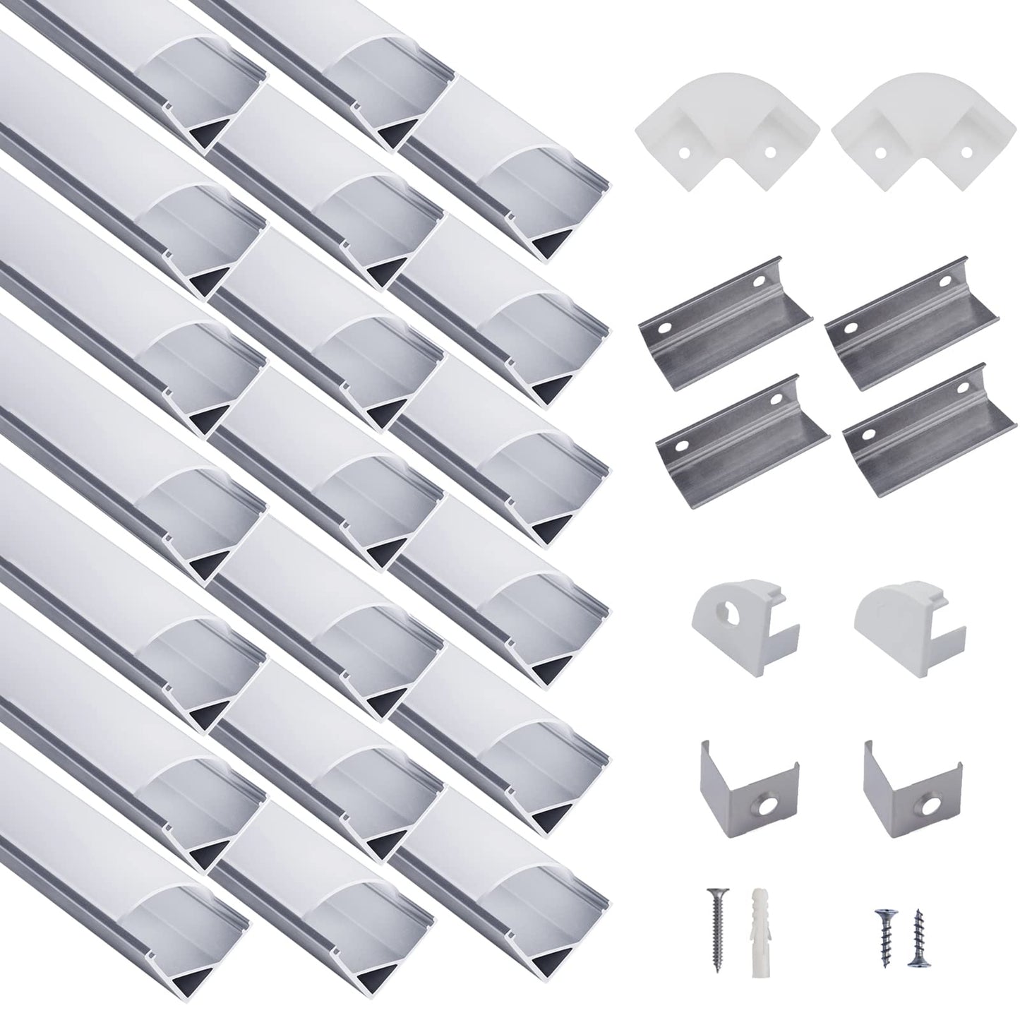 Skorter | Hunhun 20-Pack V Shaped LED Aluminum Channel System with Milk White Cover & Clips, 3.3Ft