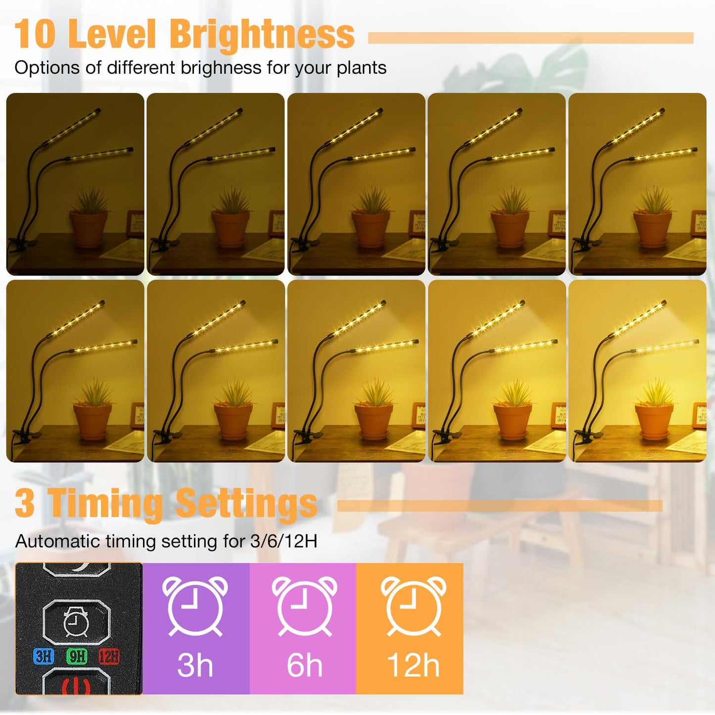 Skorter | Zyzykeji LED Grow Light 2-Pack, Full Spectrum Plant Light, 10-Level Dimmable, Automatic Timer
