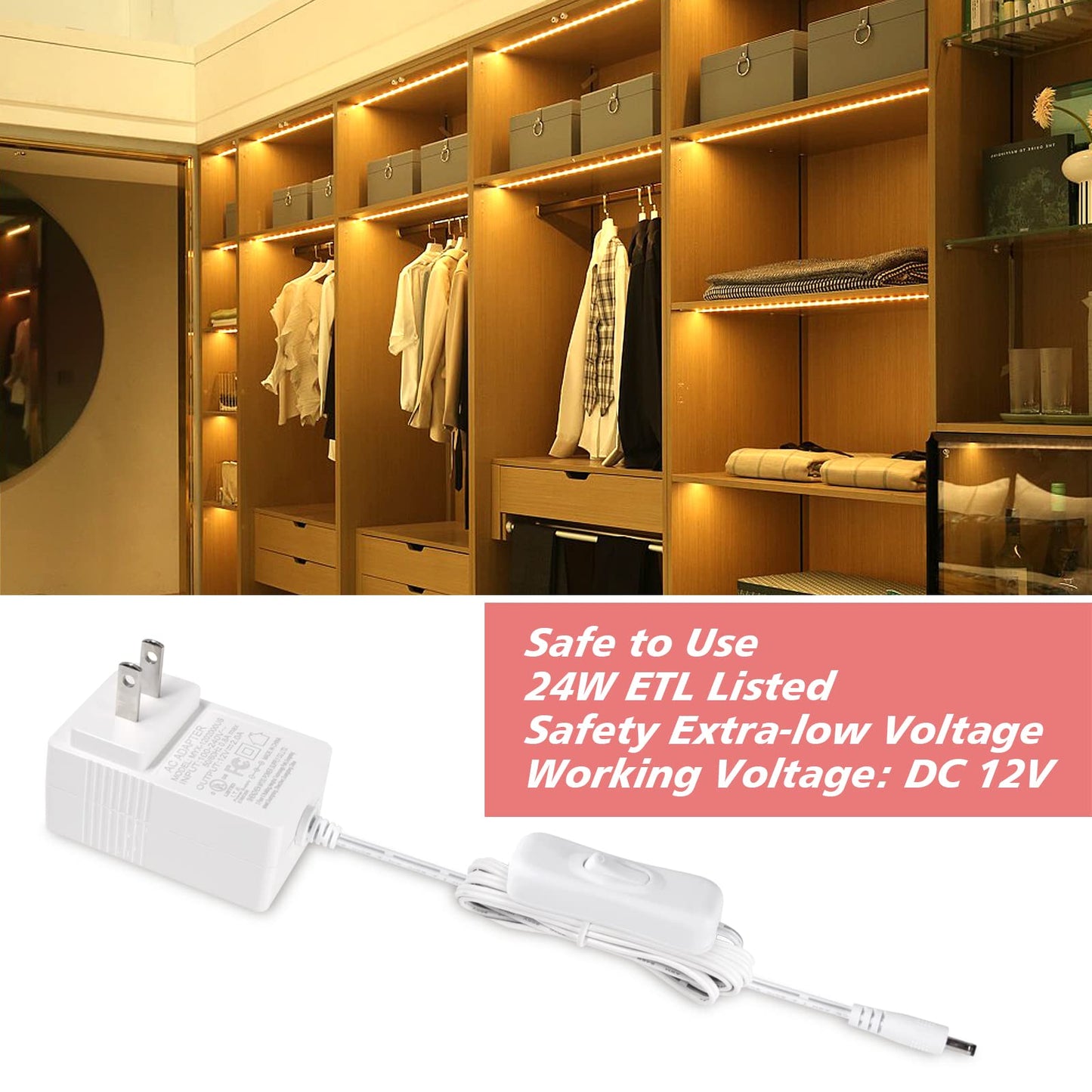 Skorter | Wobane LED Shelf Lighting Kit, 4Pcs 20" Warm White Strip Lights For Cabinets & Displays