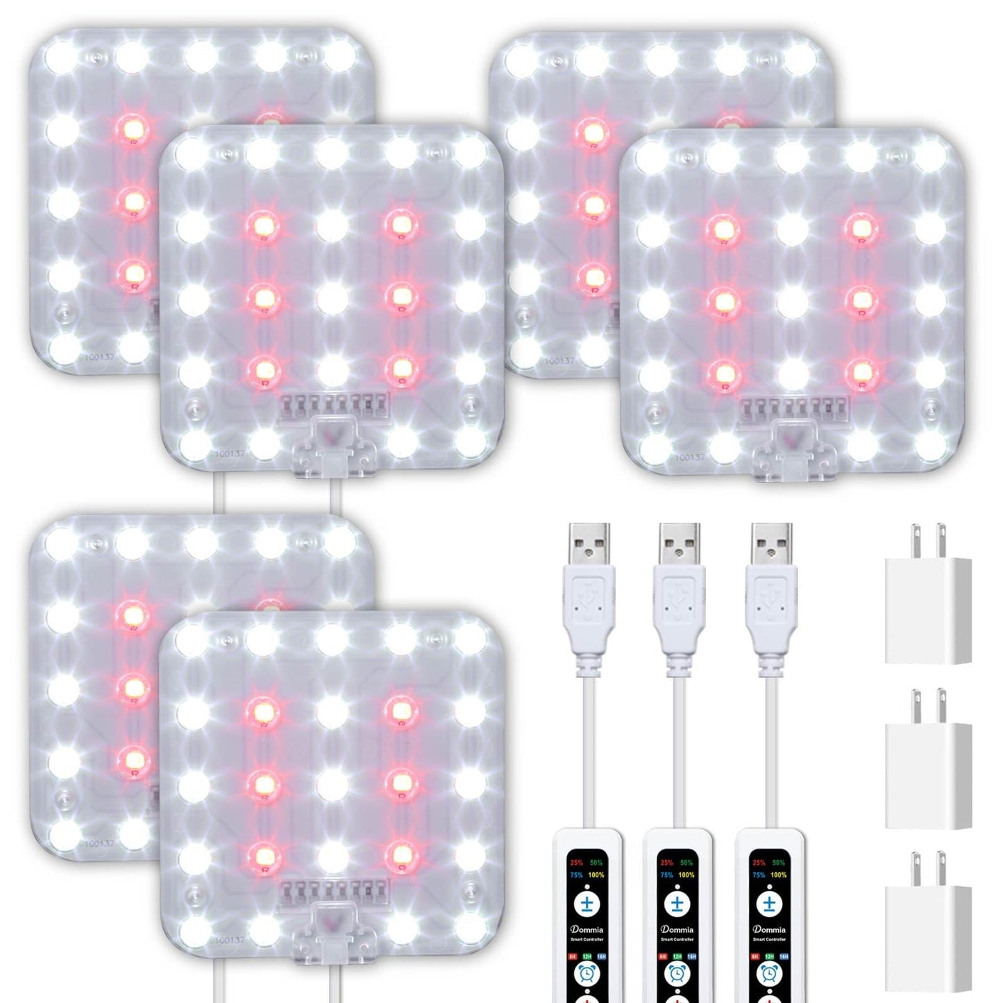 Skorter | Dommia Growth Light, Rectangular 4 Dimmable Full Spectrum High Ppfd With Optical Lens, Automatic On/Off And 6/12/16H Timer, Suitable For Seed Starting And Easy To Install, 3 Pack