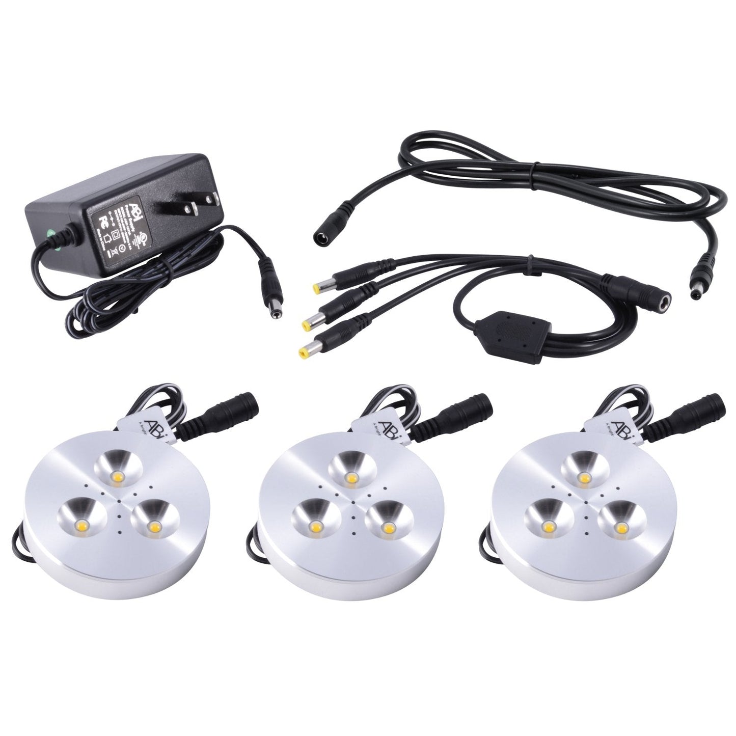 Skorter | Abi 3X LED Puck Light Kit, Warm White 2800K, 240Lm, Stainless Steel for Under Cabinet Lighting