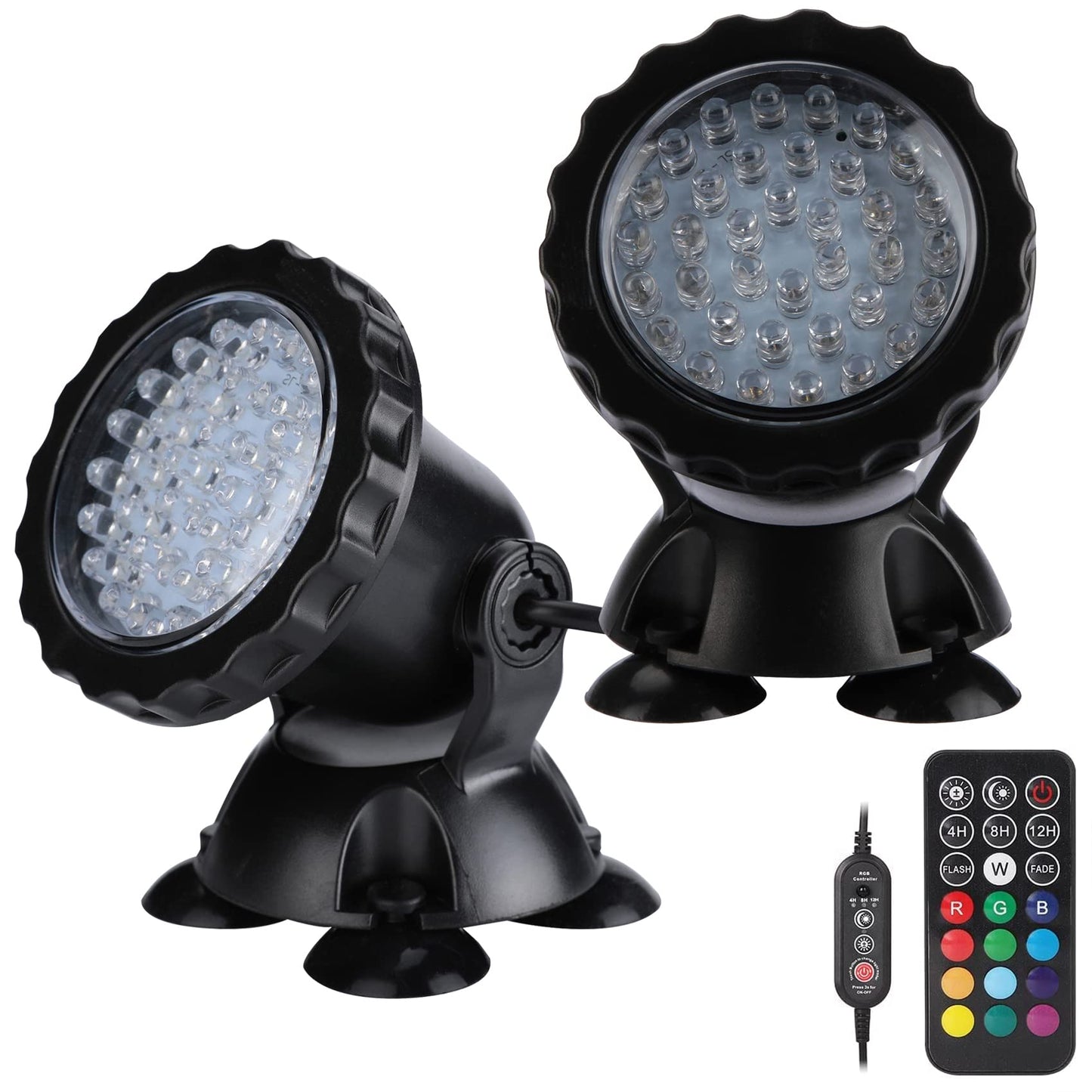 Skorter | Zhgservu Color Changing Underwater Pond Light - 36 LED Submersible Spotlight With Timer Remote Control, Set Of 2