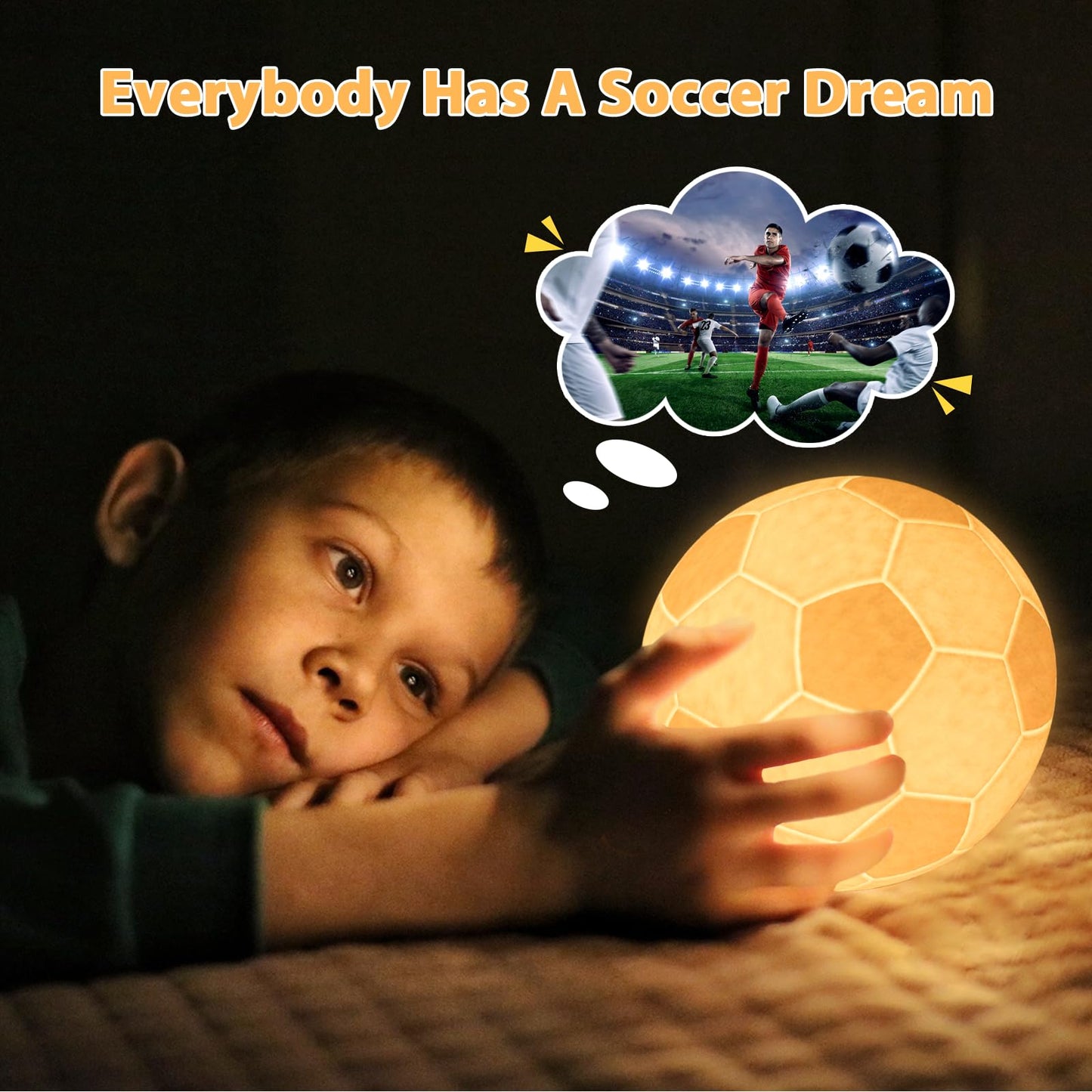 Skorter | Balkwan Football Night Light - 16 Color Changing Moon Lamp For Kids, Dimmable With Remote Control