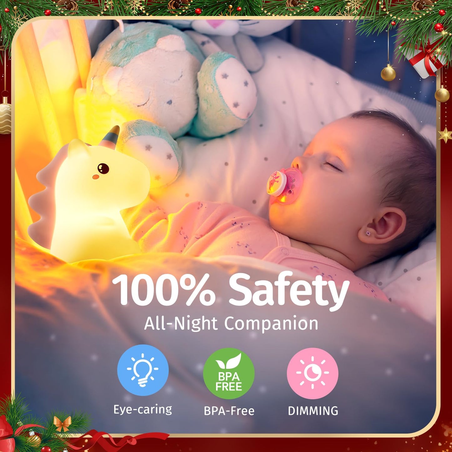 Skorter | One Fire Unicorn Nightlight For Kids, 16 Colors, Remote Control, Rechargeable Silicone Lamp
