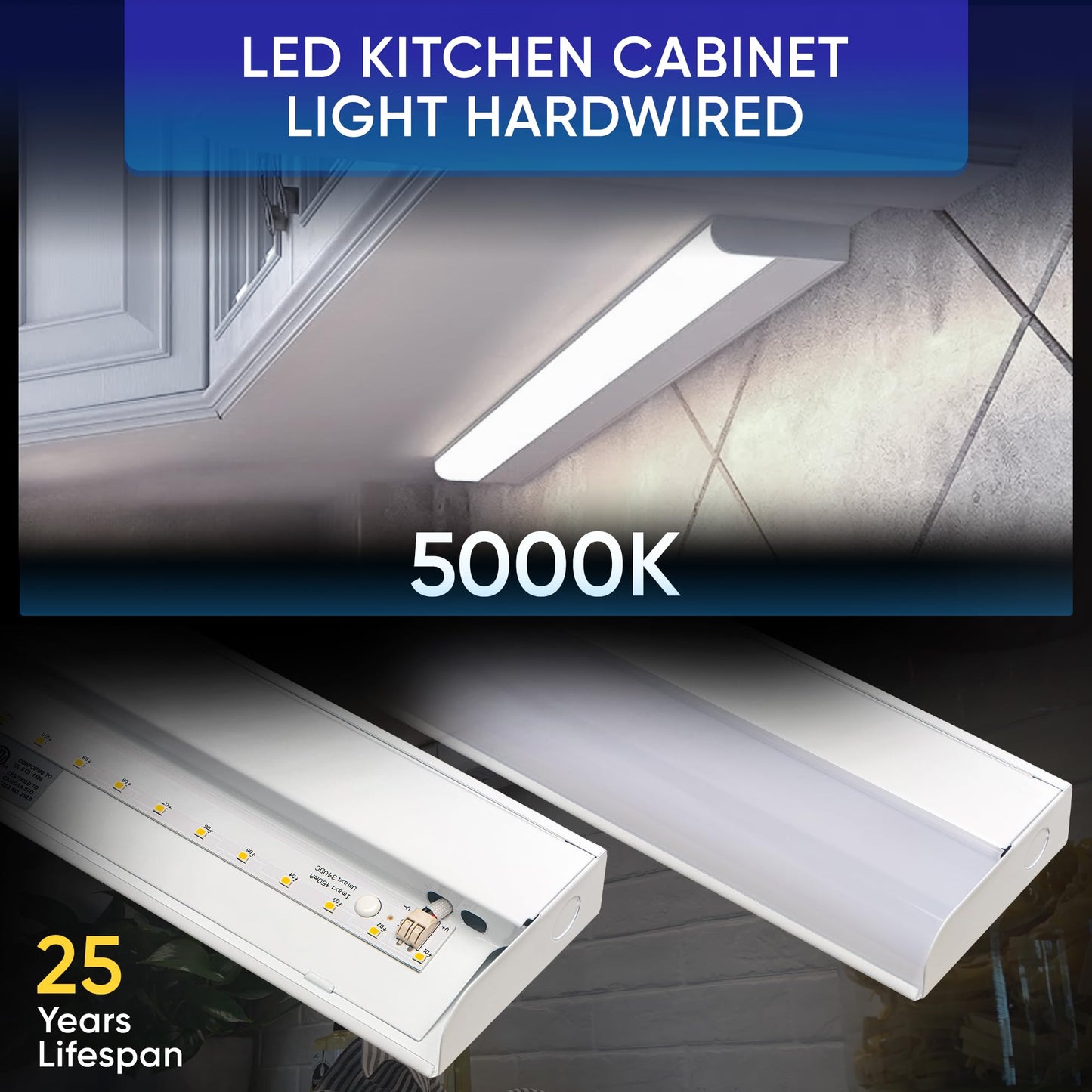 Skorter | Hardwired Led Under Cabinet Light By Harrrrd - 16W, 24", Dimmable, 5000K, Metal
