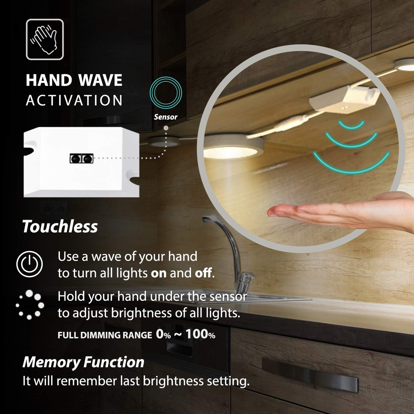Skorter | Eshine Dimmable Under Cabinet Puck Lights – 3 Pack Warm White Led With Hand Wave Sensor