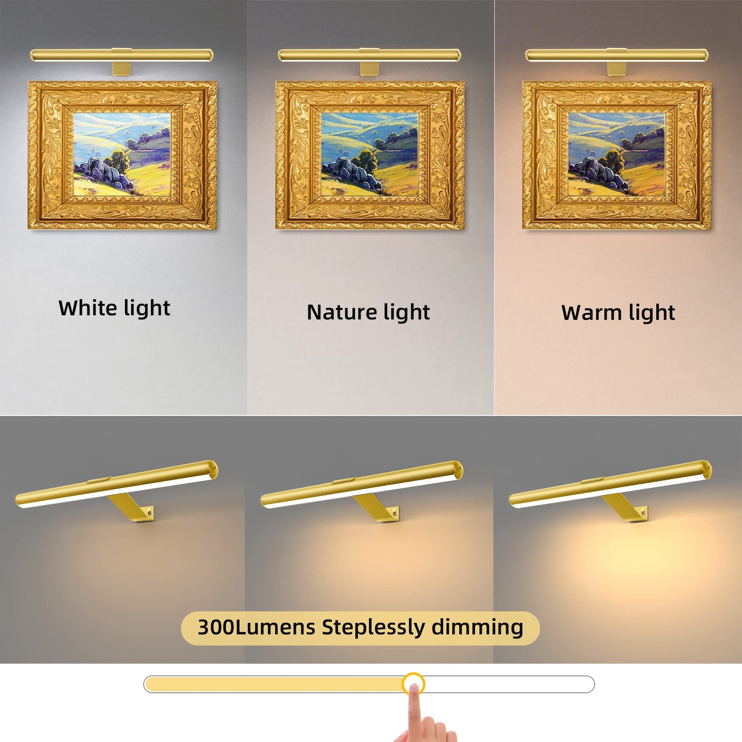 Skorter | Tintindoc 16" Wireless Rechargeable Battery Picture Light - Dimmable LED Art Light In Gold