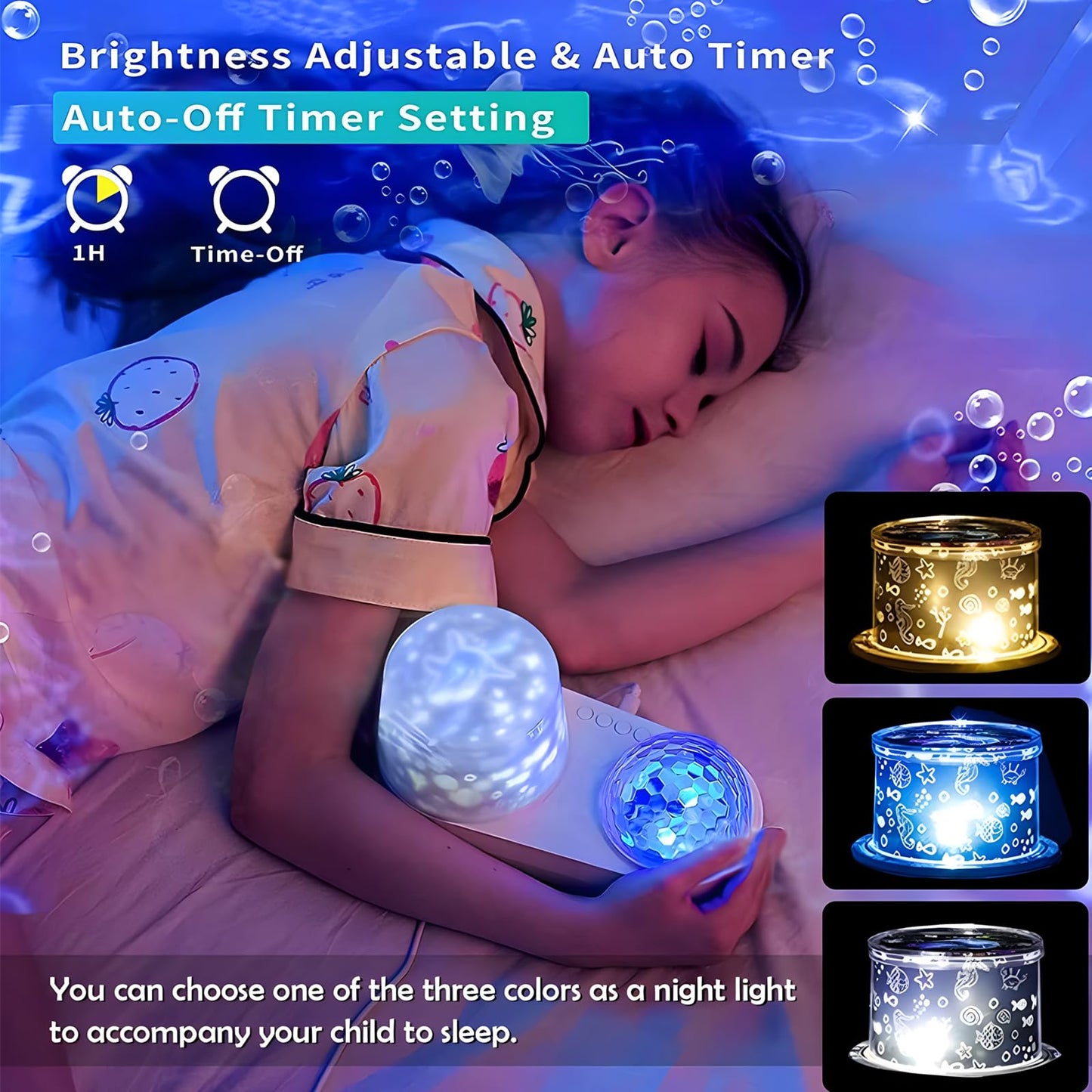 Skorter | Onxe Ocean Kids Night Light Projection - 360° Rotating Jellyfish Lamp With 7 Movies & Timer