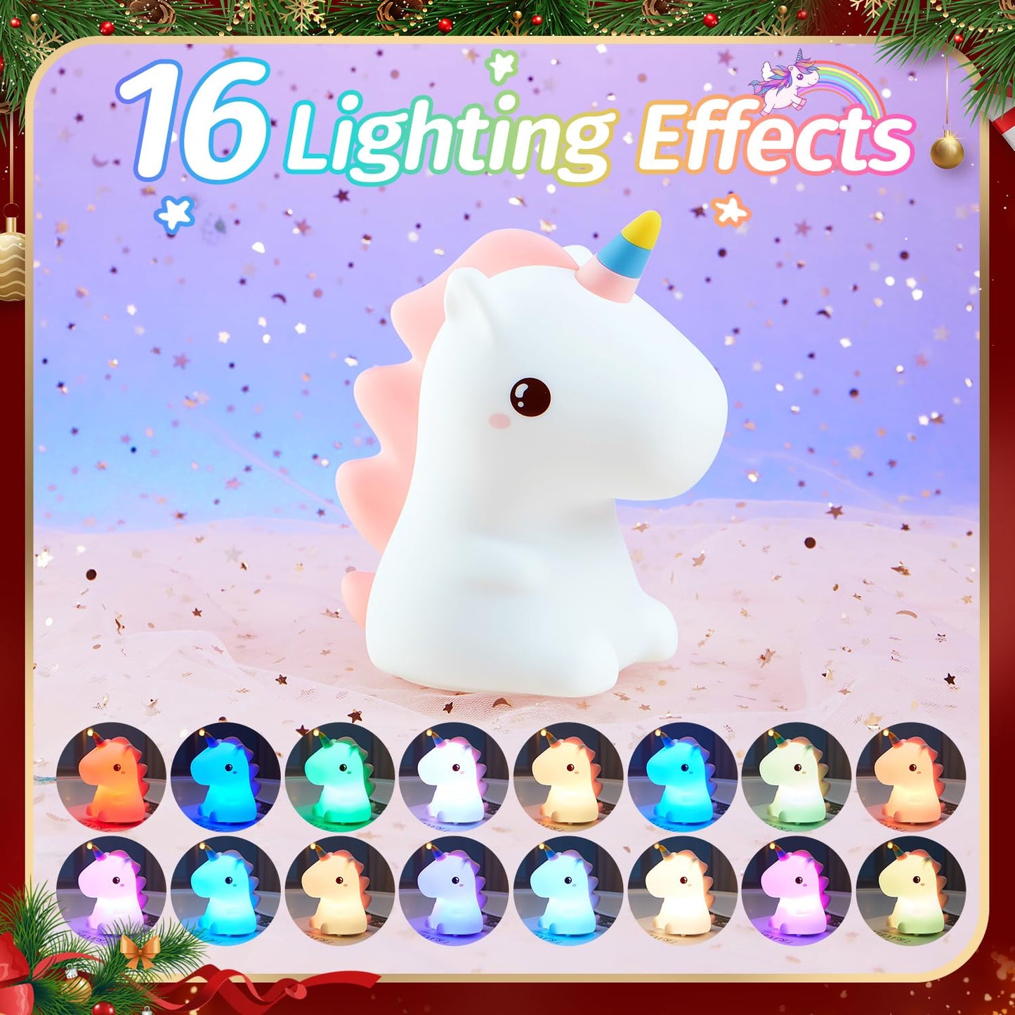 Skorter | One Fire Unicorn Nightlight For Kids, 16 Colors, Remote Control, Rechargeable Silicone Lamp
