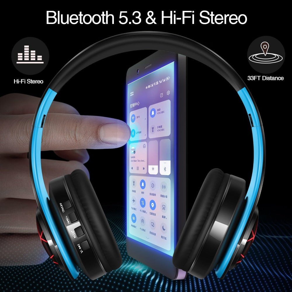 Skorter | Over-Ear v5.3 Bluetooth Headphones - Stereo & LED Light