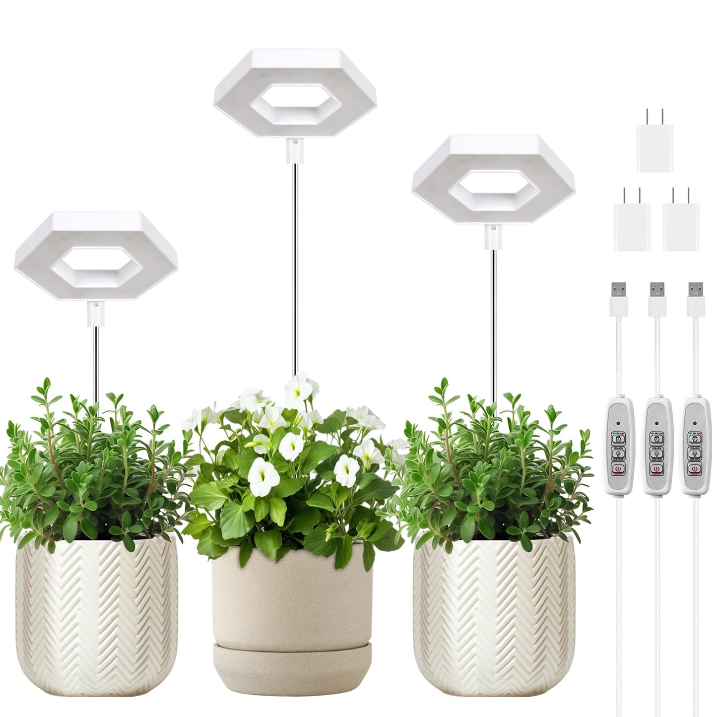 Skorter | Foxgarden® Growth Light, Full Spectrum Led Plant Lighting For Indoor Plants, Growth Lamp With Automatic On/Off Timer 4/8/12H, 4 Dimmable Brightness Levels, Height Adjustable, Ideal For Small Plants, 3 Packs