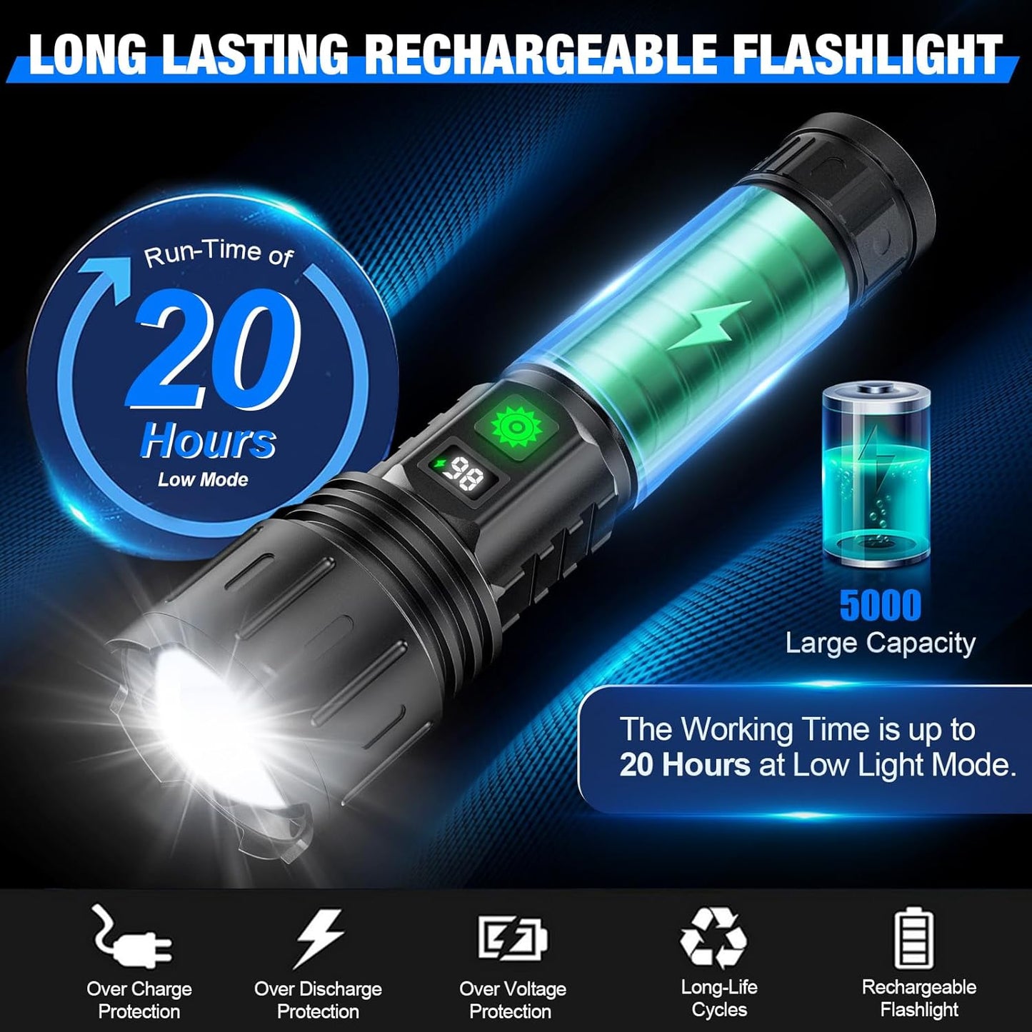 Skorter | 100,000 Lumen Rechargeable LED Flashlight | Waterproof, Impact-Resistant & Ideal for Hiking, Emergencies & Power Outages