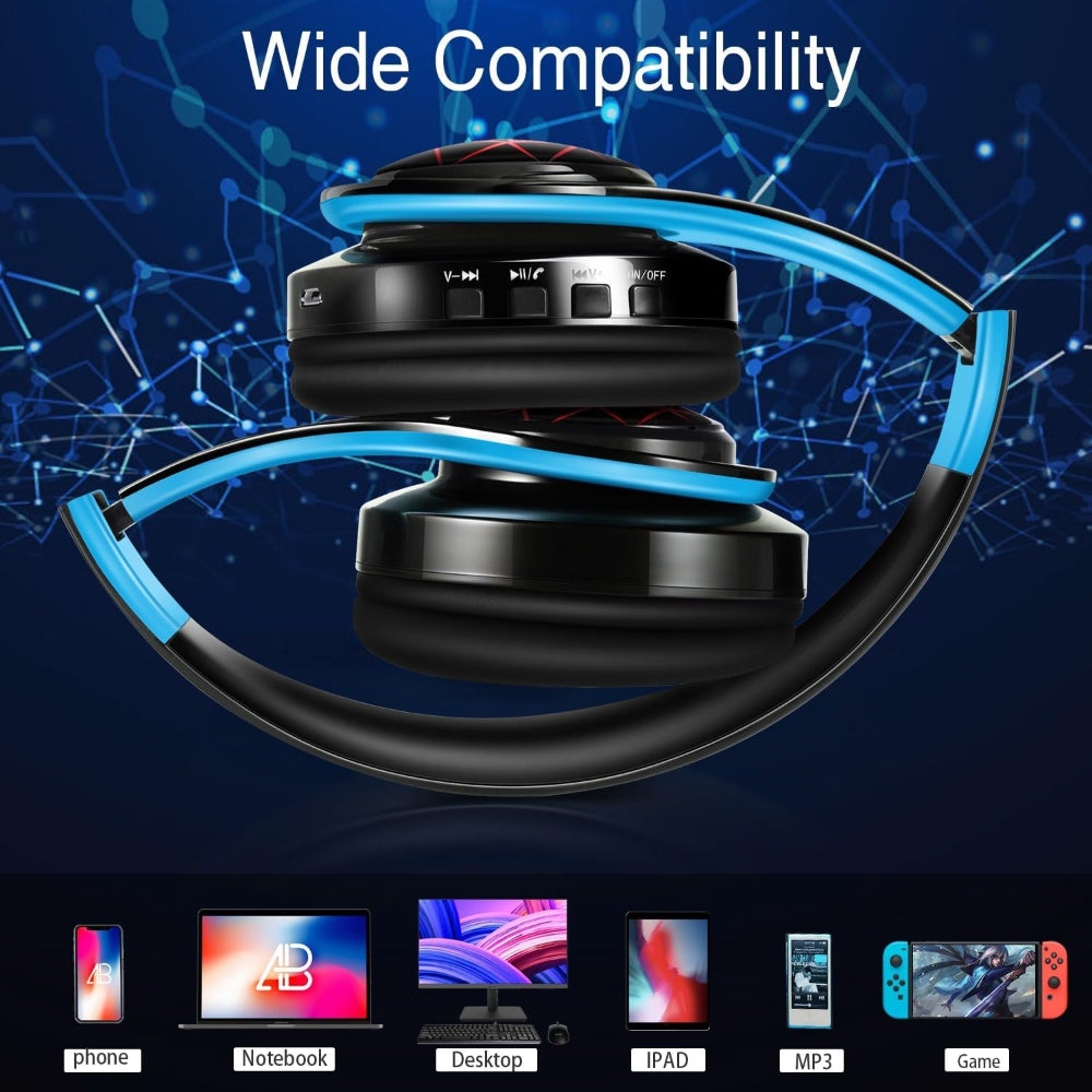Skorter | Over-Ear v5.3 Bluetooth Headphones - Stereo & LED Light
