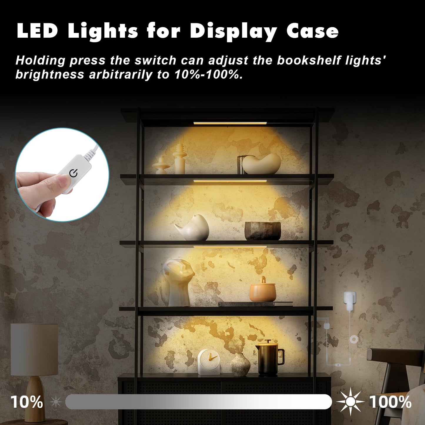 Skorter | Jusjubr 4Pcs 12" Dimmable Led Showcase Light, Warm White, Memory Function, 3000