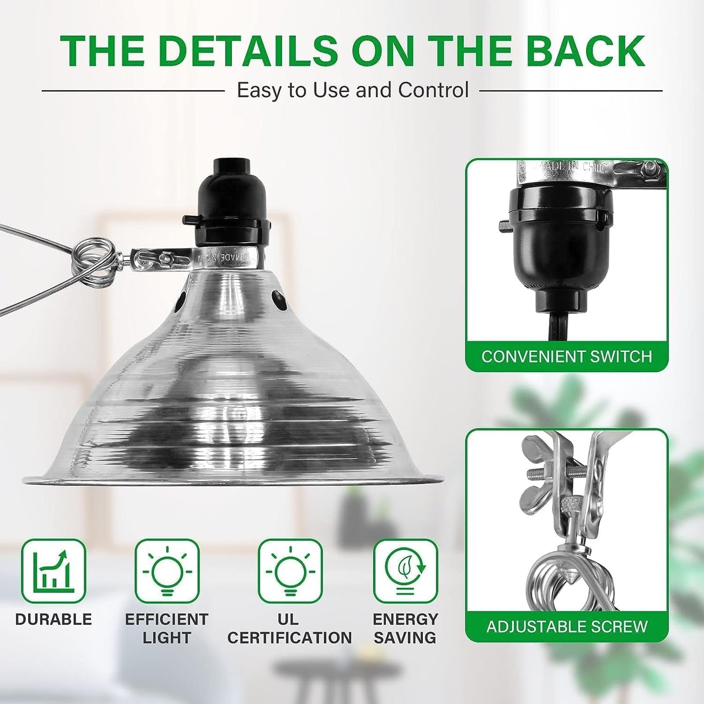 Skorter | Simple Deluxe Clamp Lamp 150W, 8.5" Aluminium Reflector, 6Ft Cable, Black - No Bulb Included